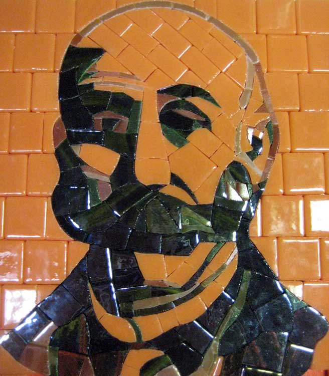 Glass tile mosaic portrait created for a sign in New York.